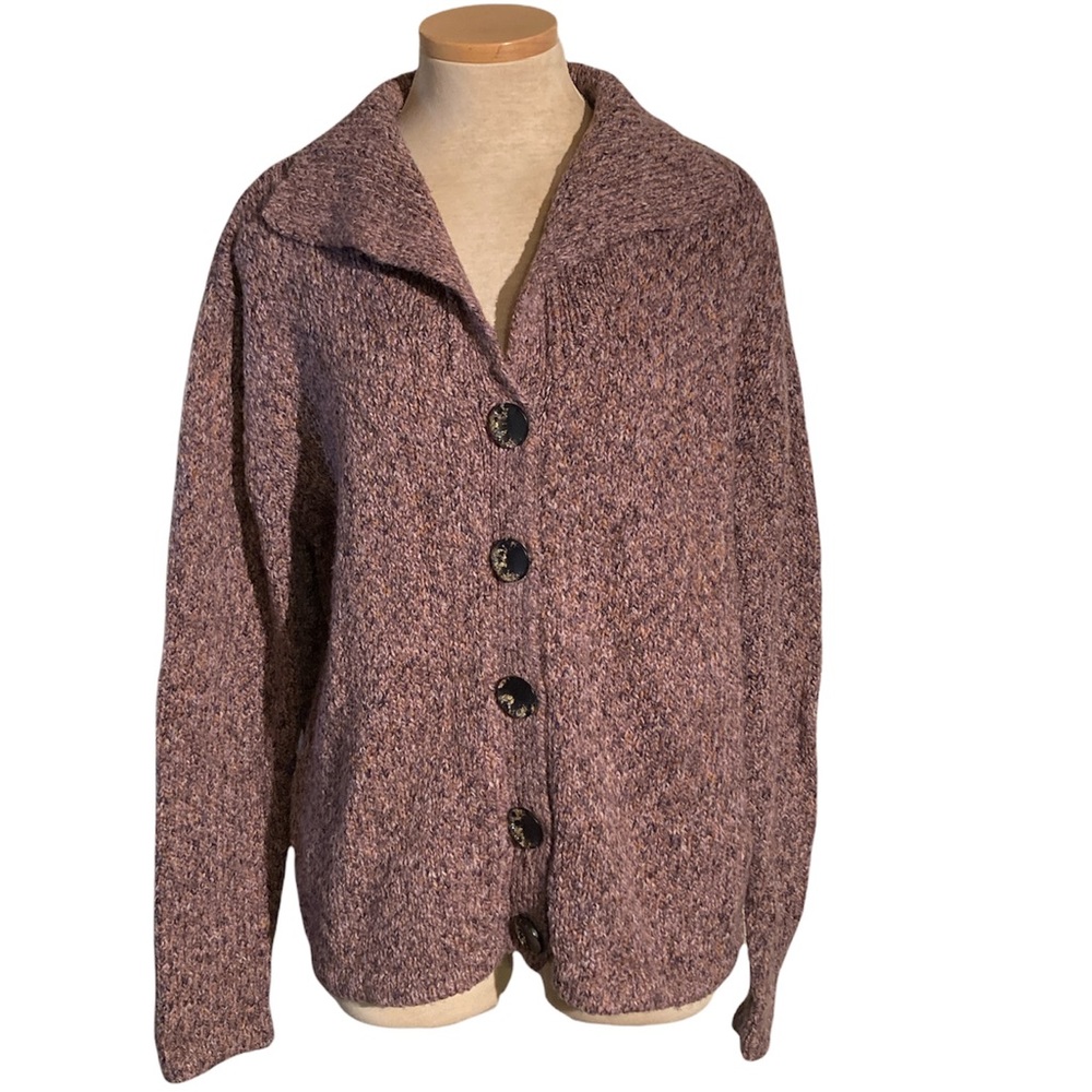 Alps Knit Wool Blend Button Down Cardigan Purple Marble Yarn Size XL Vintage